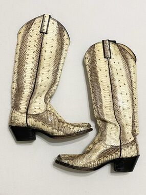 Dan Post Vintage Light Tan Snakeskin Leather Cowboy Boots